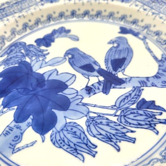 VTG Chinese Export Ware Blue Birds on Branch Warming Dish Entertaining Dinner - Picture 10 of 11